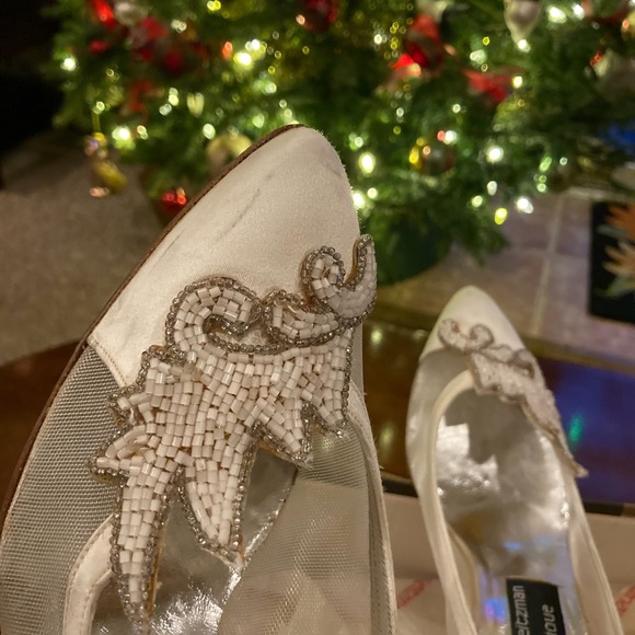 Stuart Wetzman for Martinique sz 8.5 satin mesh beaded gorgeous wedding pumps. - Picture 6 of 15